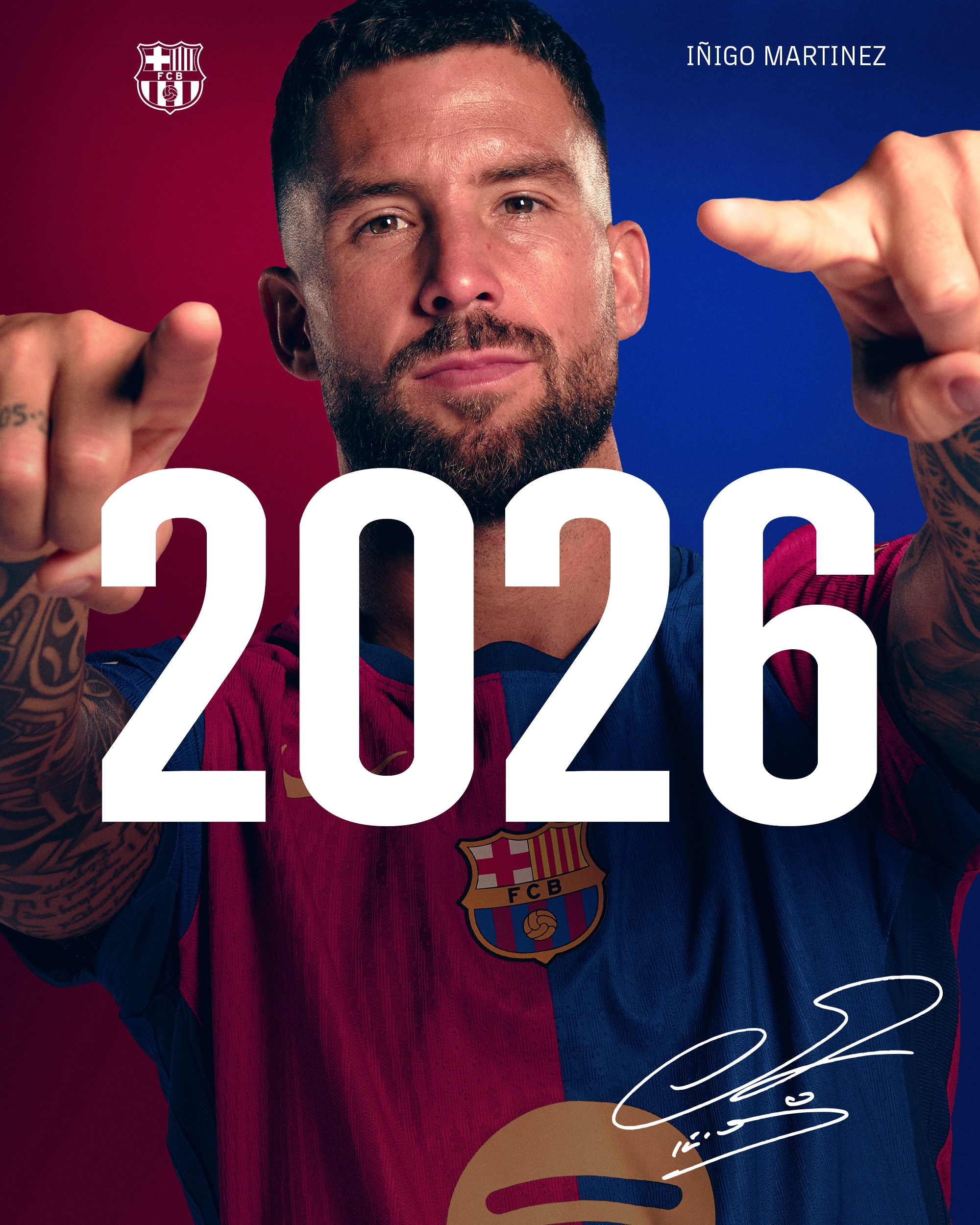官方：巴萨与33岁中卫伊尼戈马丁内斯续约至2026年